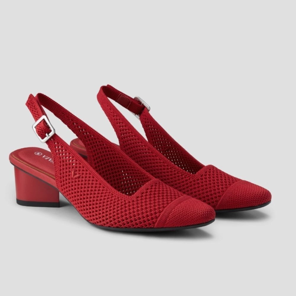 Vivaia Pointed-Toe Heels Slingback Sandals (Leah 2.0) Lipstick Red Size 5